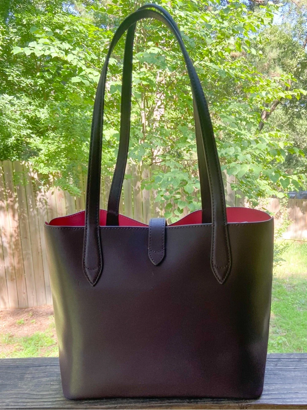 Kate Spade Kaci Small Leather Chocolate Cherry Tote with Clover Turn-Lock